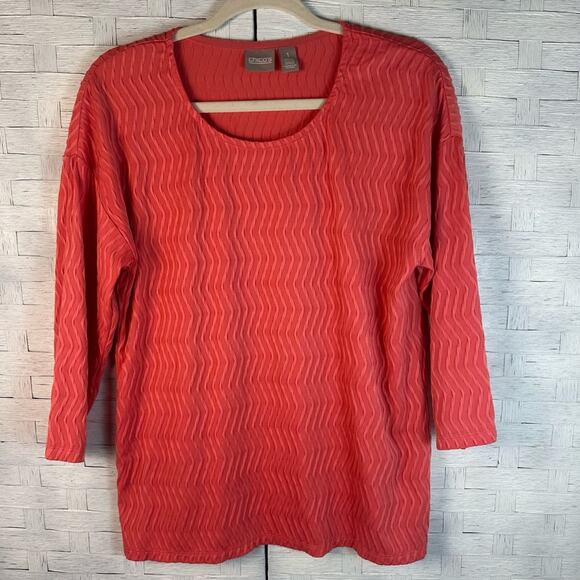Chico's Tops - Chico's Women’s textured pullover blouse salmon 3/4 length sleeve preppy spring